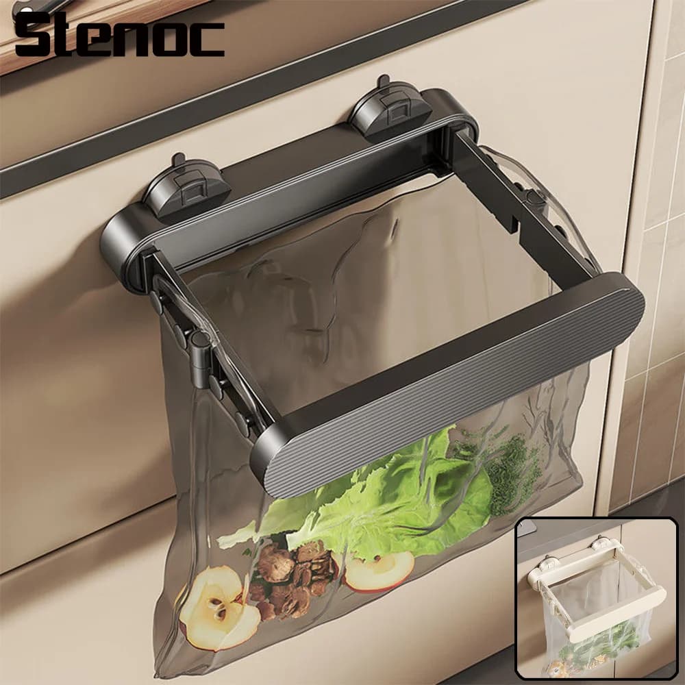 Porta Sacchetti della Spazzatura Pieghevole con Ventosa per Cucina, Supporto Portatile per Sacchetti in Plastica per Armadio