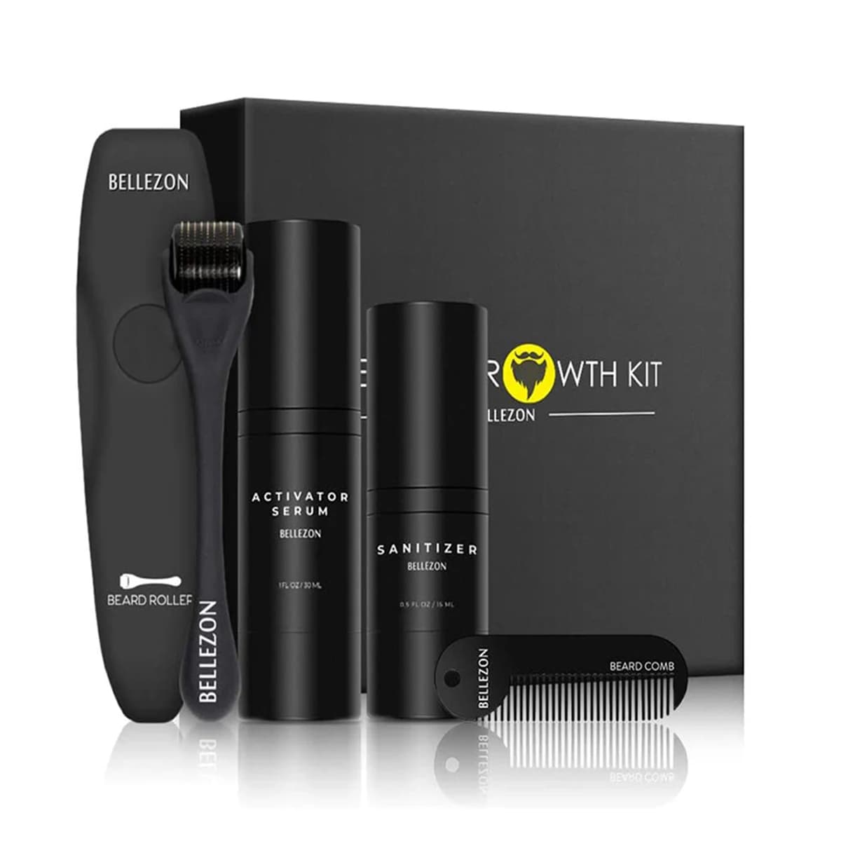 4 pcs/set Bellezon Beard Growth Kit Professional set to increase hair growth comb for roller massage for beard growth for man