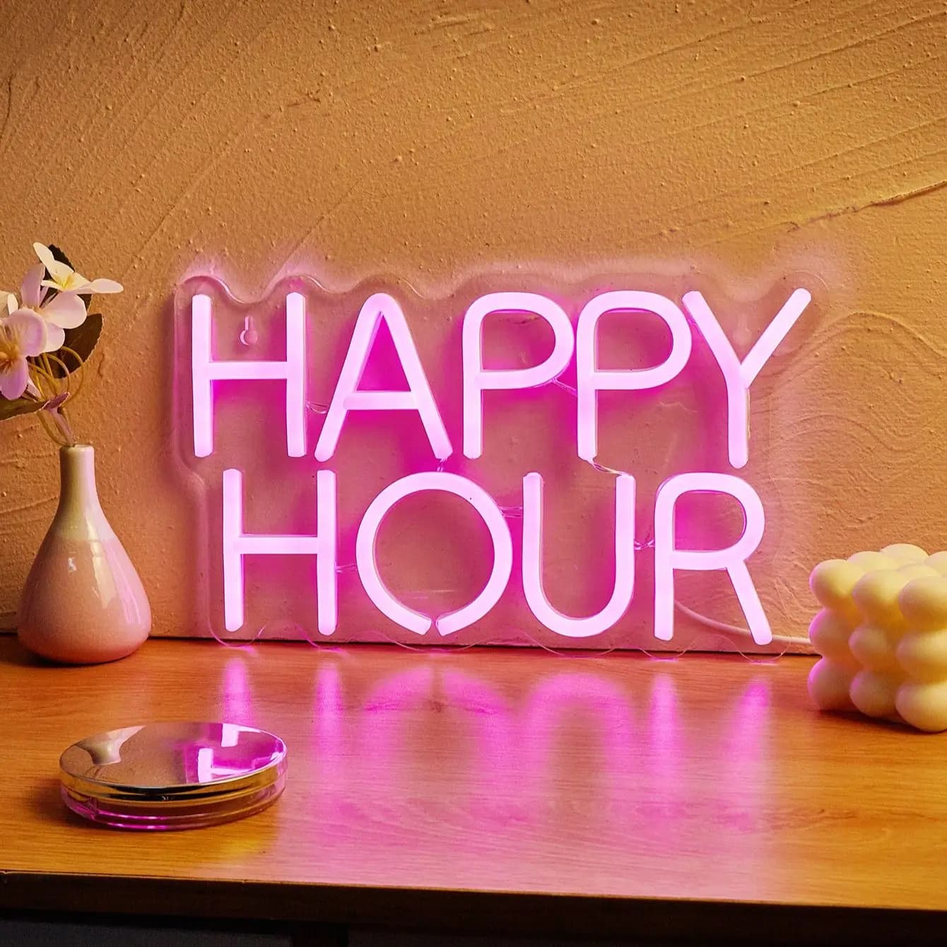 Chi-buy LED Neon Happy Hour, Insegne al neon alimentate tramite USB, luce notturna adatta per camera da letto, matrimoni, sala giochi, regalo