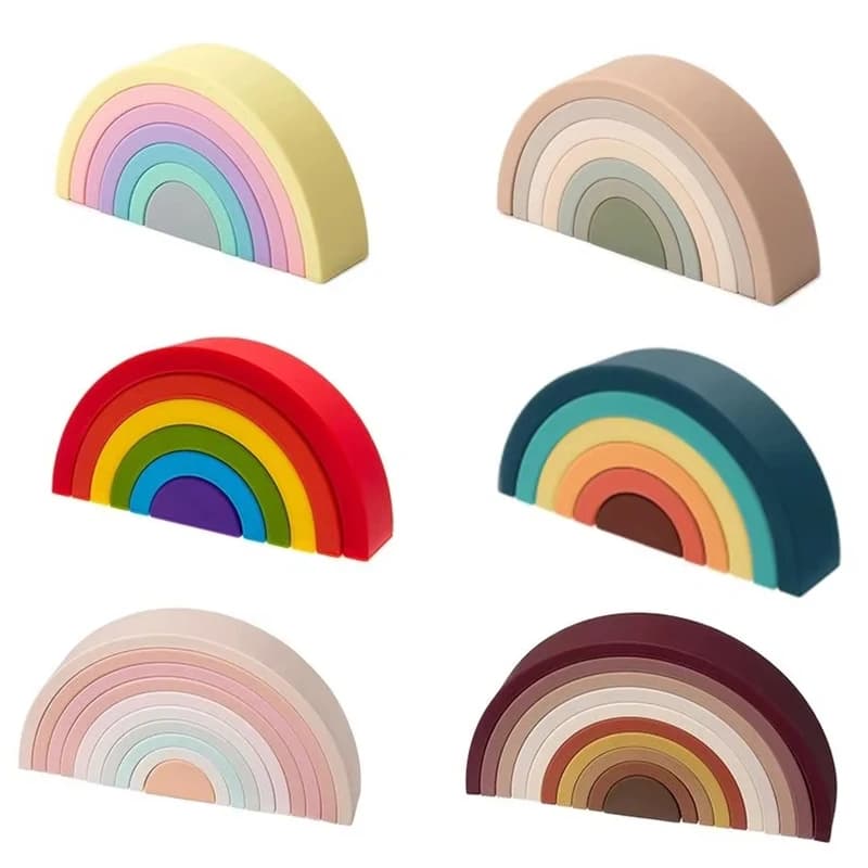 TYRY.HU 6/7/10pcs Baby Silicone Building Block Rainbow Soft Block 3D Educational Montessori Toys Baby Teether Gifts