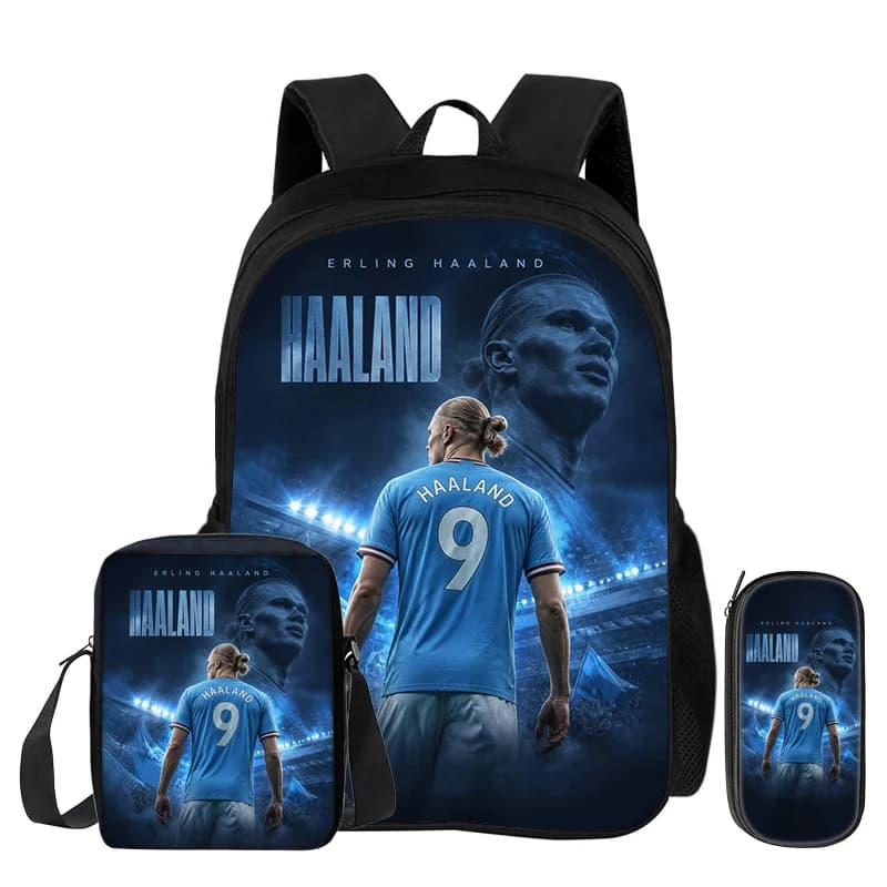 Learn, Travel School Shoulder Bag, Pencil Bags, Sport Bookbag Haaland Kids 3Pcs Set Backpack Football Star Rucksack Gift