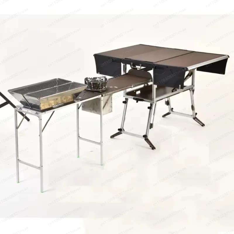 Camping Kitchen in Aluminium and Kitchen for Camper, Outdoor BBQ, Picnic Table Equipped, Foldable Camping Stove, Camping Kitchen