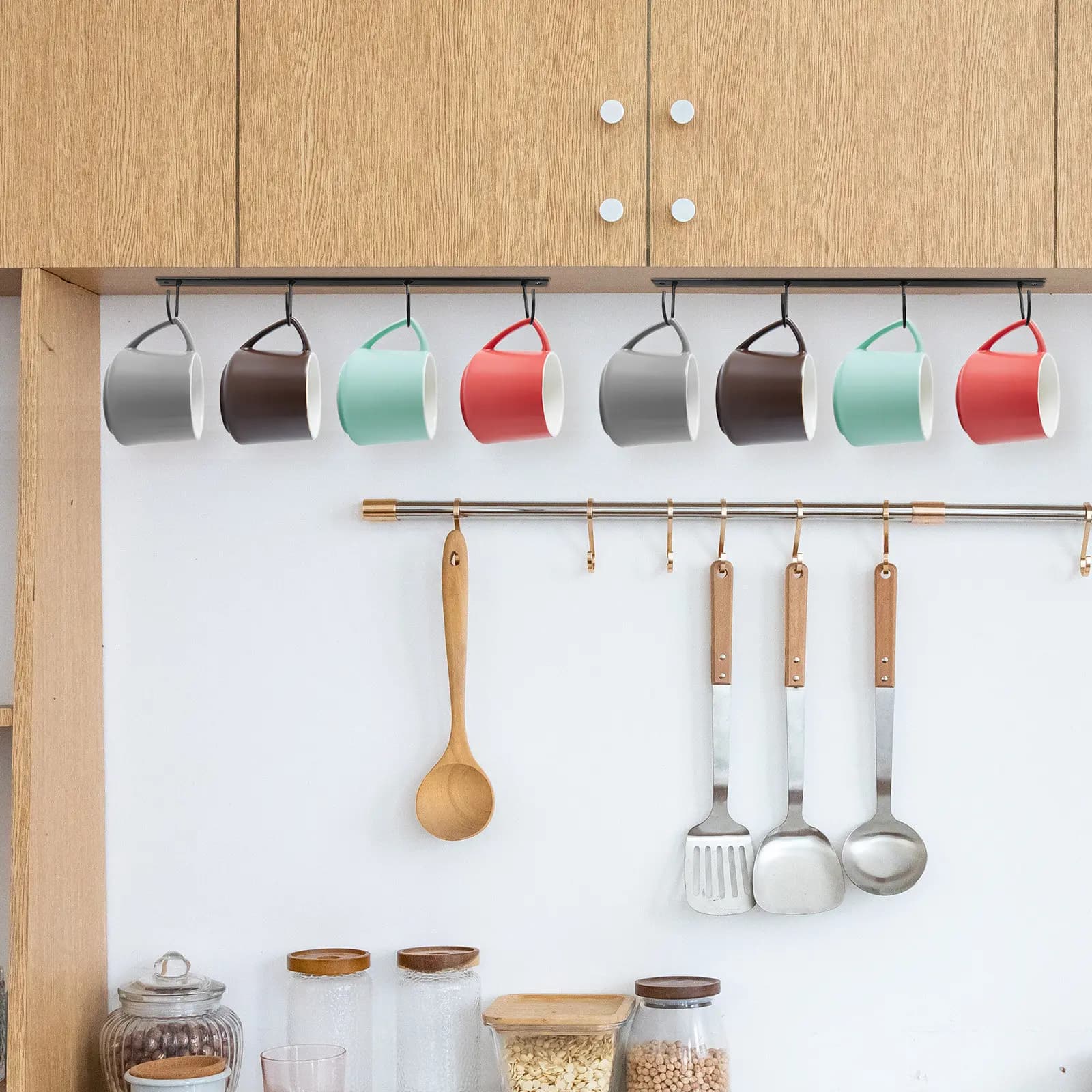 3Pcs Mug Hook Under Shelf Organizer Stainless Steel Mug Holder for Coffee Cups Fast Drying Hanging Rack Kitchen Cabinet Space