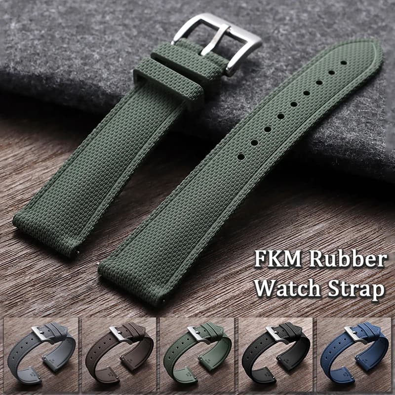 Cinturino per Orologio in Gomma FKM da 20mm 21mm 22mm, Resistente a Olio e Sudore, a Sgancio Rapido, Verde Militare/Nero/Blu, Bracciale Durevole