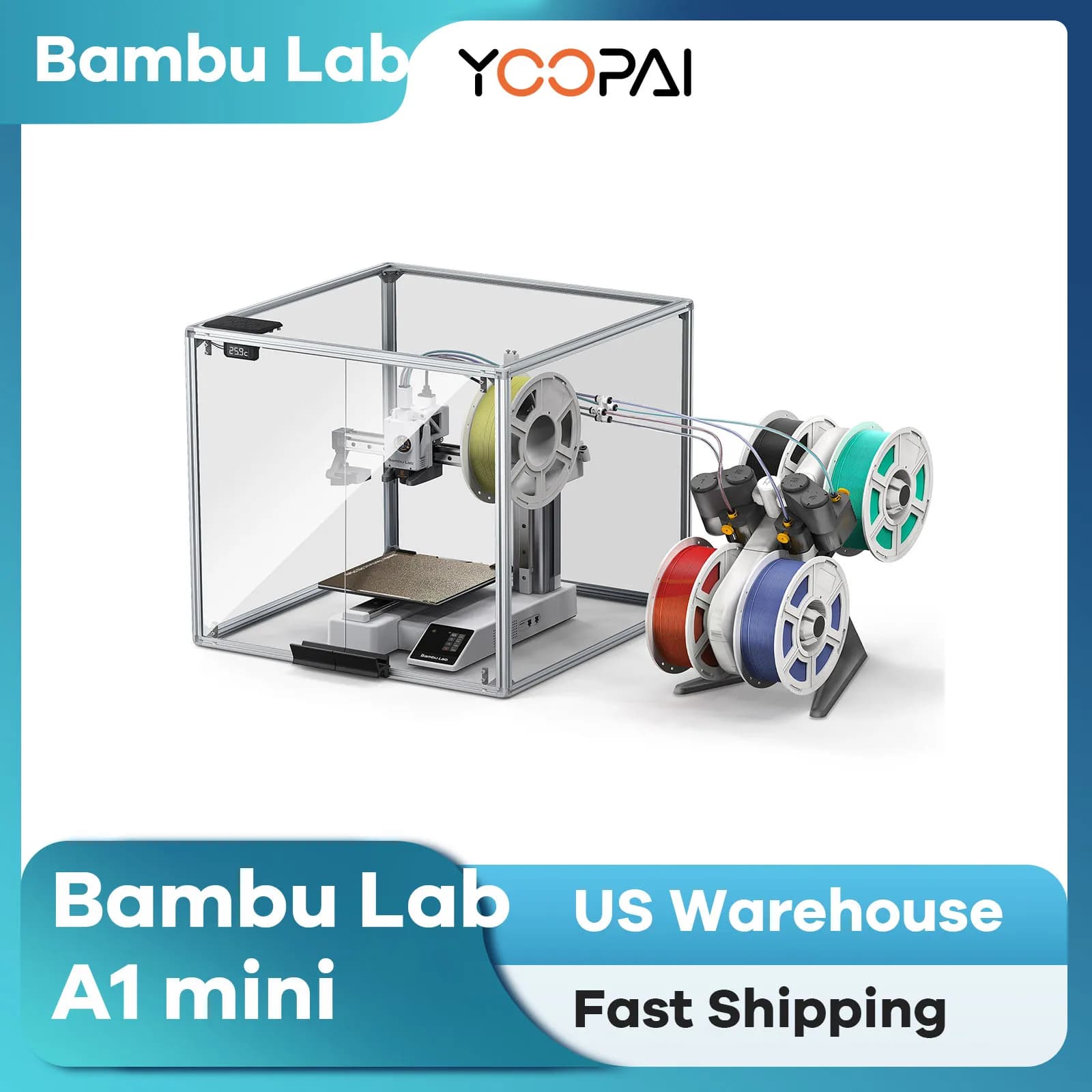 3D YOOPAI printer case for Bambu Lab A1 Mini Combo 360 ° Transparent acrylic case with LED light