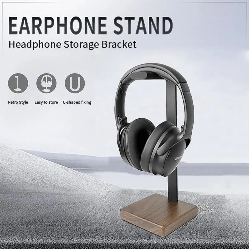 Hellodigi Supporto per cuffie in lega di alluminio Base in legno massello Cuffie Rack di stoccaggio Supporto per cuffie da gioco Staffa per auricolari
