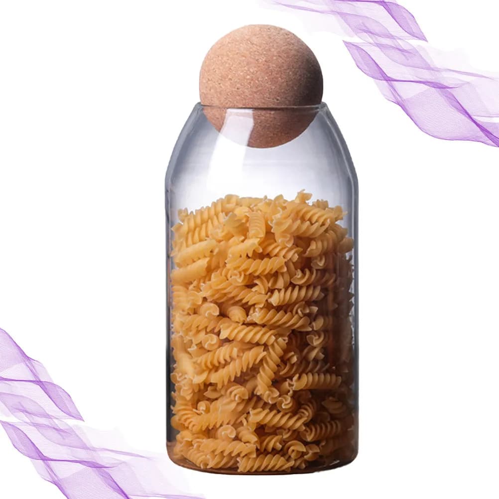 Barattolo in Vetro Borosilicato Trasparente da 1200ml, Contenitore per Alimenti con Chiusura in Sughero per Biscotti, Spezie, Farina, Frutta Secca
