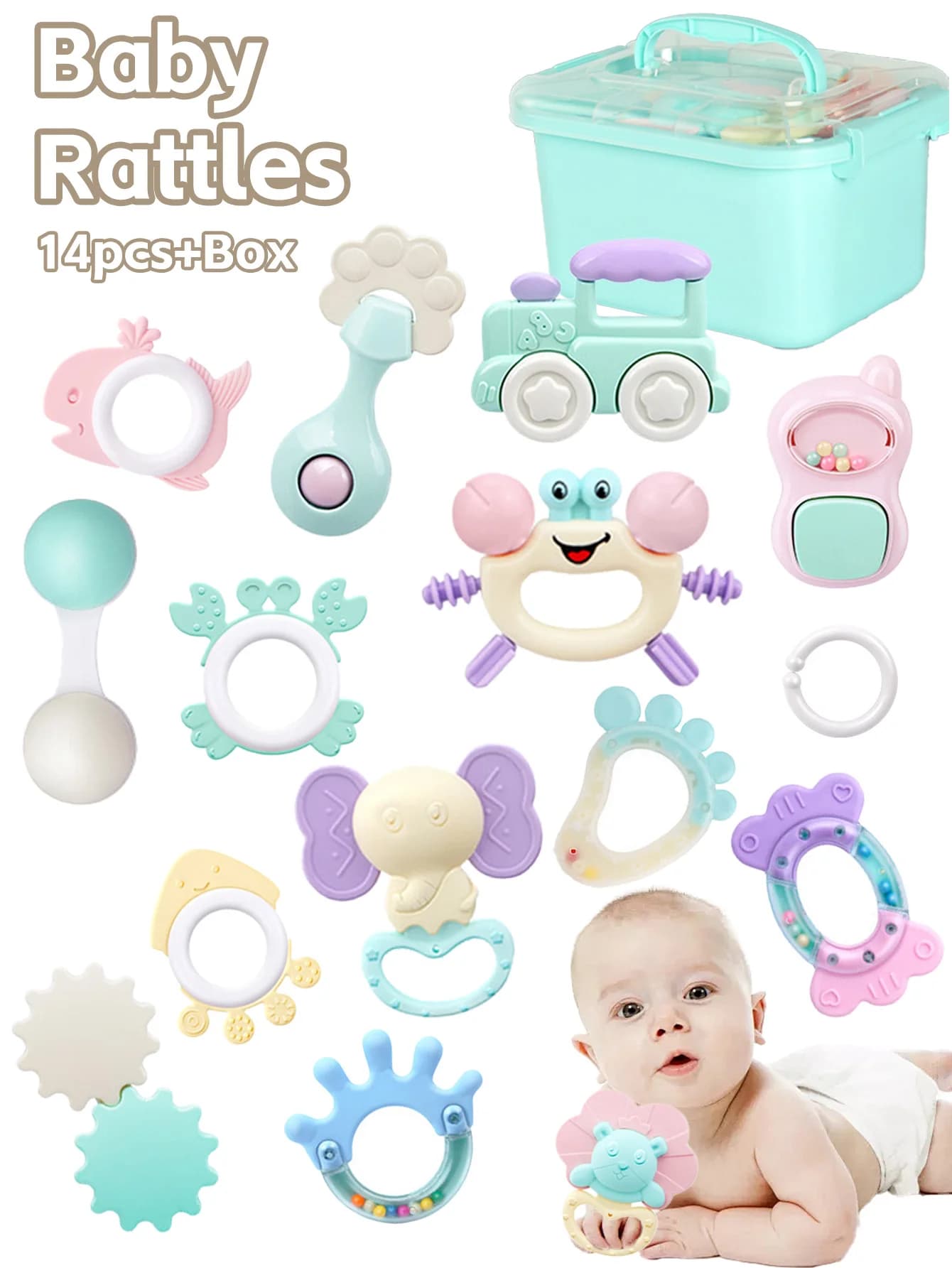 Set di 14 Sonaglietti per Neonati, Giocattoli Educativi Sensoriali per Bambini, Regalo per Neonati Maschi e Femmine