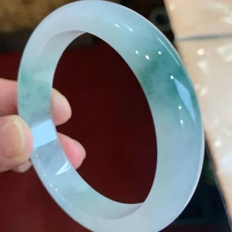 Myanmar Jadeite Bracelet for , Ice Jade Bangle, Classic Round, Noble Lady Style, with Flower and Green Inclusions, Women's