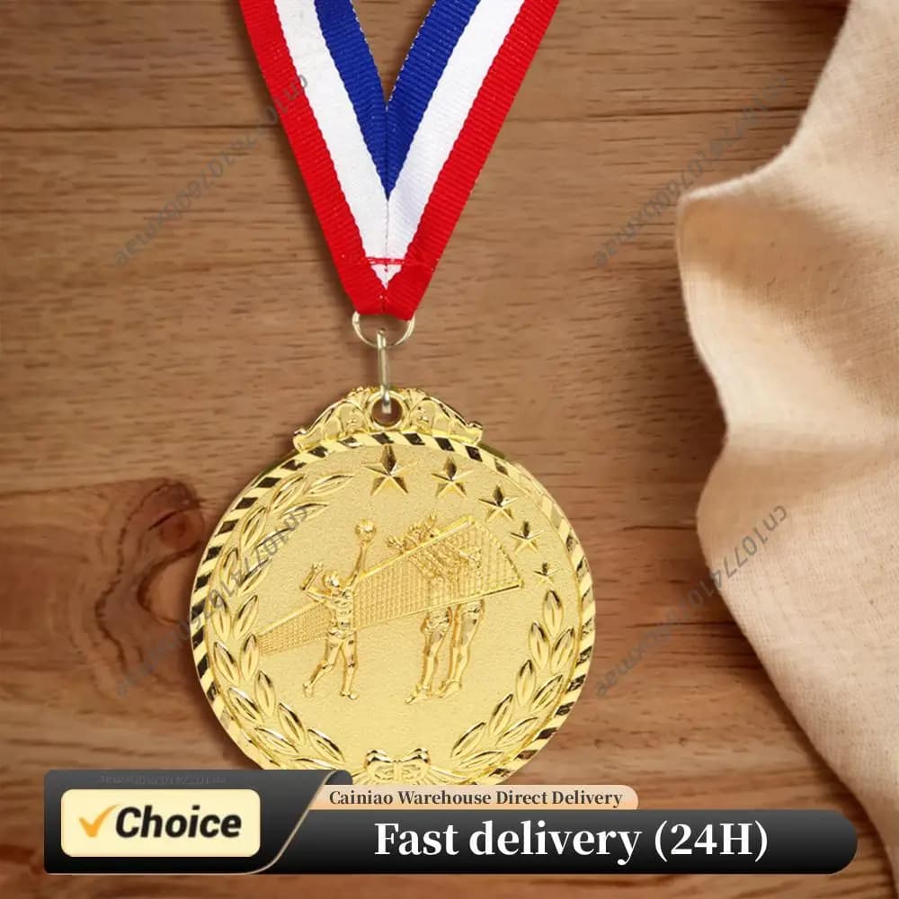 Medaglia da pallavolo da 6,5 cm con nastro per il collo, premi sportivi per competizioni, medaglia oro/argento/bronzo per maratone e giochi con la palla