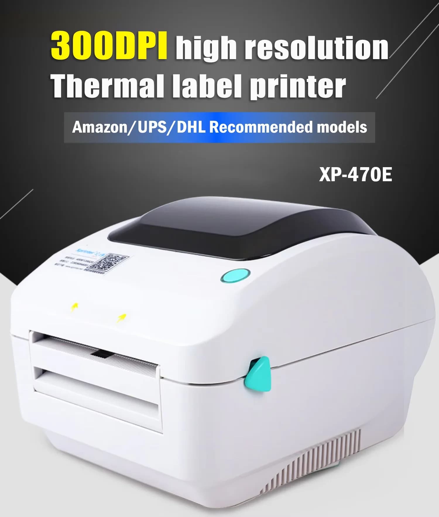 300DPI XP-470E HD 4Inch/118mm Thermal Label Printer with Paper Bin Desktop Shipping Barcode Printer Xprinter Waybill Printer