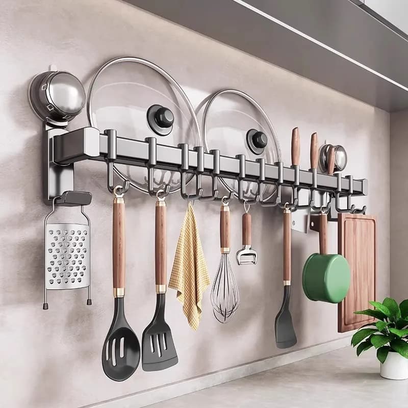 Gancio portaoggetti da cucina Nessuna punzonatura ventosa asta appesa Gancio per fila sospesa a parete Mensola spatola cucchiaio portacoltelli Mensola con coperchio per pentola