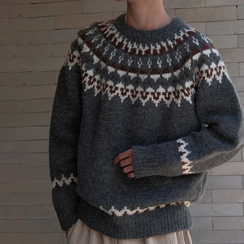 Fair Isle Jacquard Sweater Male Crew Neck Knitwear Pullover Autumn Winter Thickened Christmas Sweater Men Comfortable Knitted