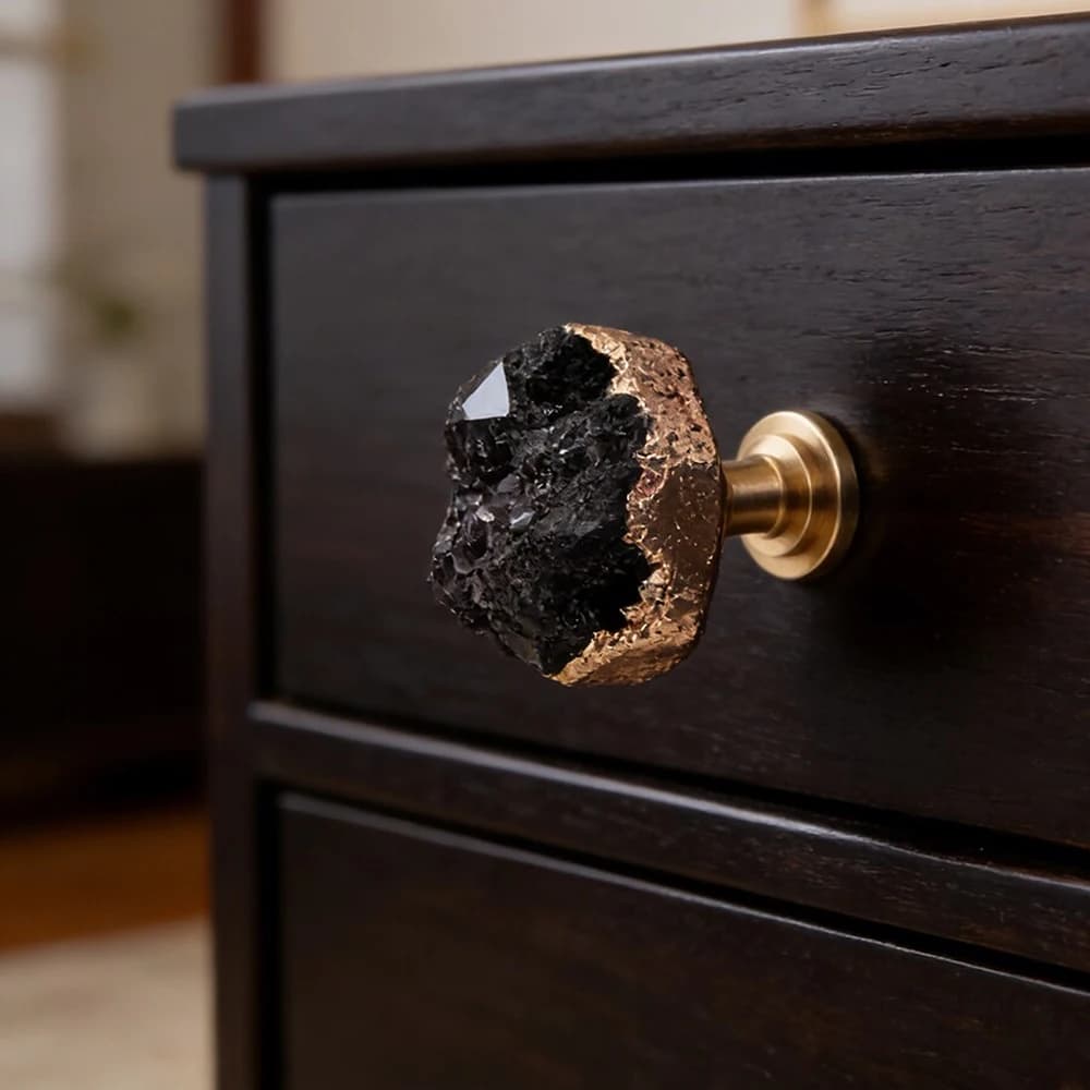 Natural White Crystal Tooth Plating Edge Gold Pure Luxury Brass Drawer Wardrobe Door Handle Single-hole Cabinet Furniture Handle