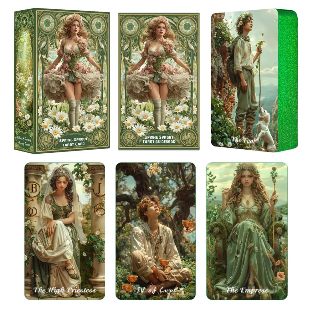Carte dei tarocchi per principianti con guida, mazzo dei tarocchi Spring Sprout, 80 carte Oracle e dei tarocchi, carte con bordo di apprendimento dorato