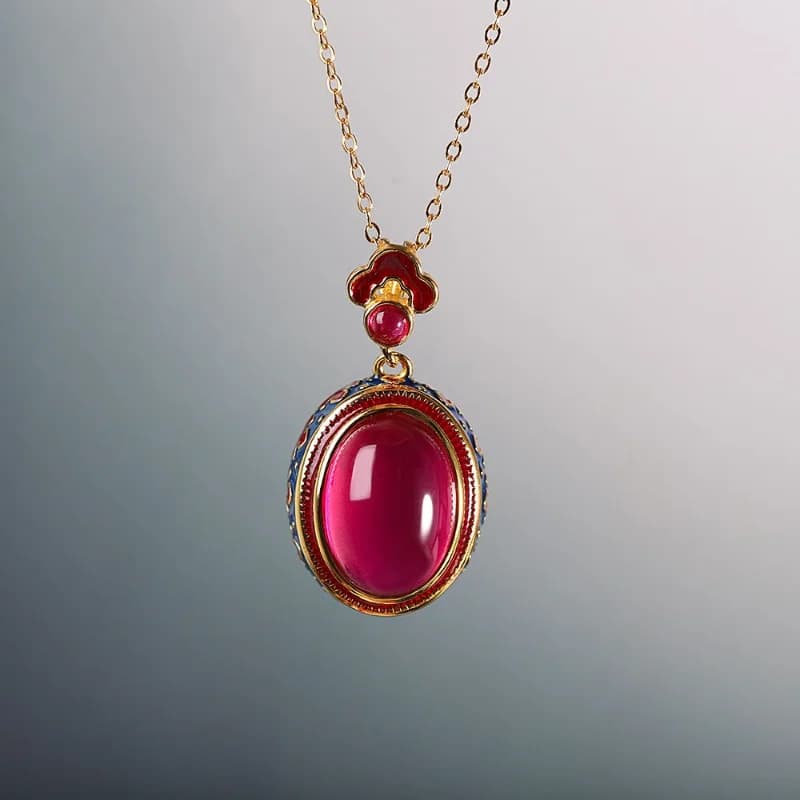Ciondolo nuvole di buon auspicio in smalto vintage Corniola naturale Collane ovali rosse Gioielli con catena clavicola di lusso leggera squisita
