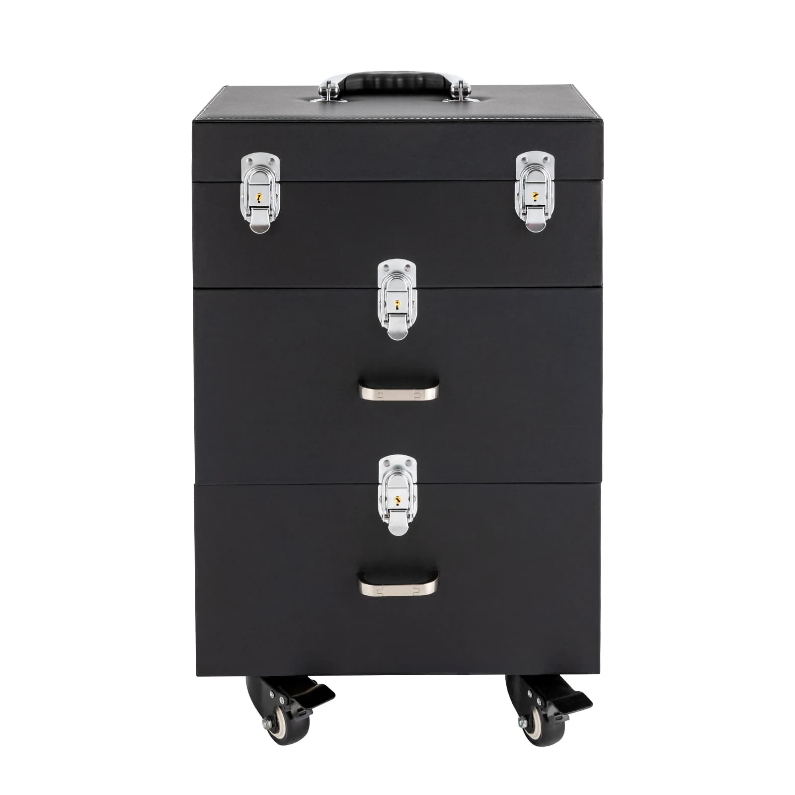 Heavy‑Duty Wheeled Cosmetic Storage Trolley, Lockable Beauty Rolling Organizer Case with 3‑Tier Expandable Trays, Silent Caster Wheels for Nail Artists & On‑Site Makeup Work