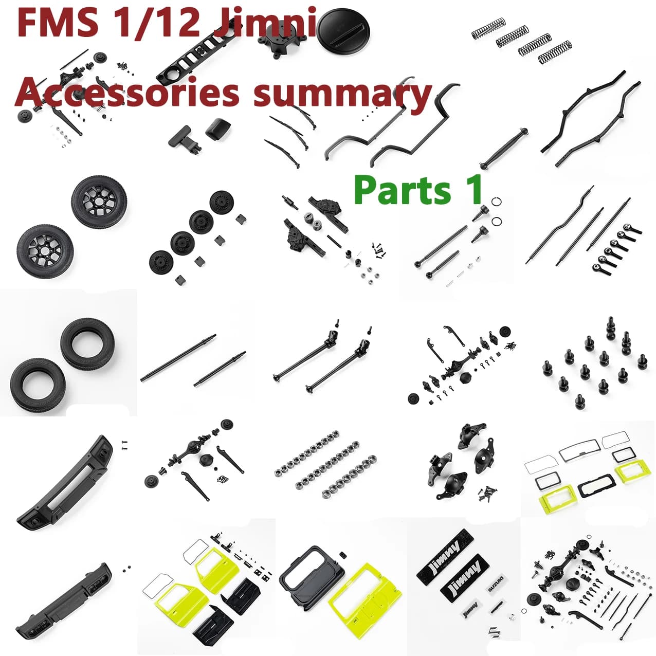 FMS 1/12 Jimny RC Car Spare Tire Anti-Collision Wiper Bearing Ball Shaft Stop Mud Plate Front and Rear Axle Assembly Parts 1