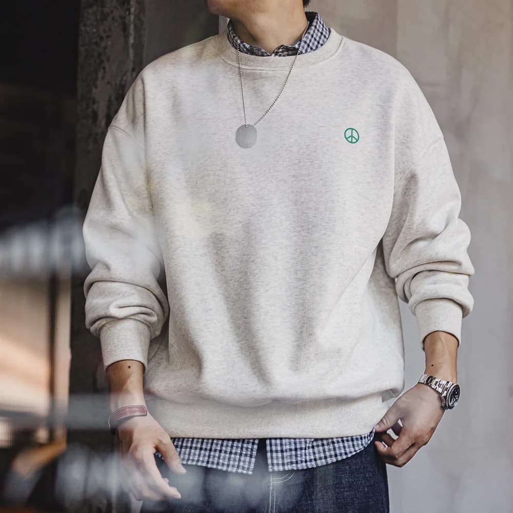 Maden Felpa con cappuccio girocollo grigia casual Felpa foderata in pile Canottiera basic ampia per top caldi autunnali e invernali da uomo