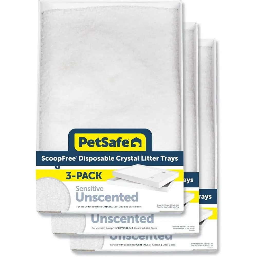 Lettiera per gatti Crystal con vassoio coperto, senza profumo, sacchetto da 4,3 libbre per vassoio, confezione da 3