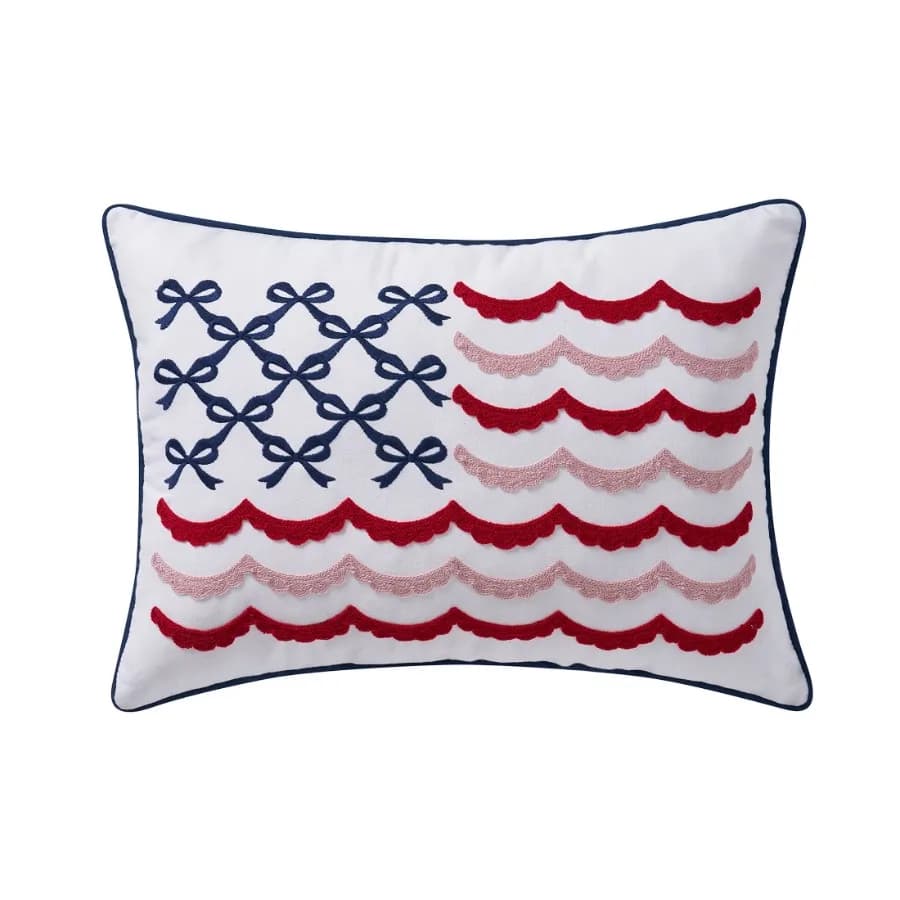 Bow Flag Decorative Pillow Red White Blue 19.5" x 14" by