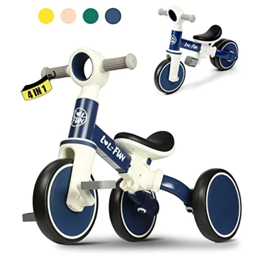 Bicicletta senza pedali per bambini da 1-2 anni, telaio leggero in alluminio, colore blu e rosso, sella e manubrio regolabili.