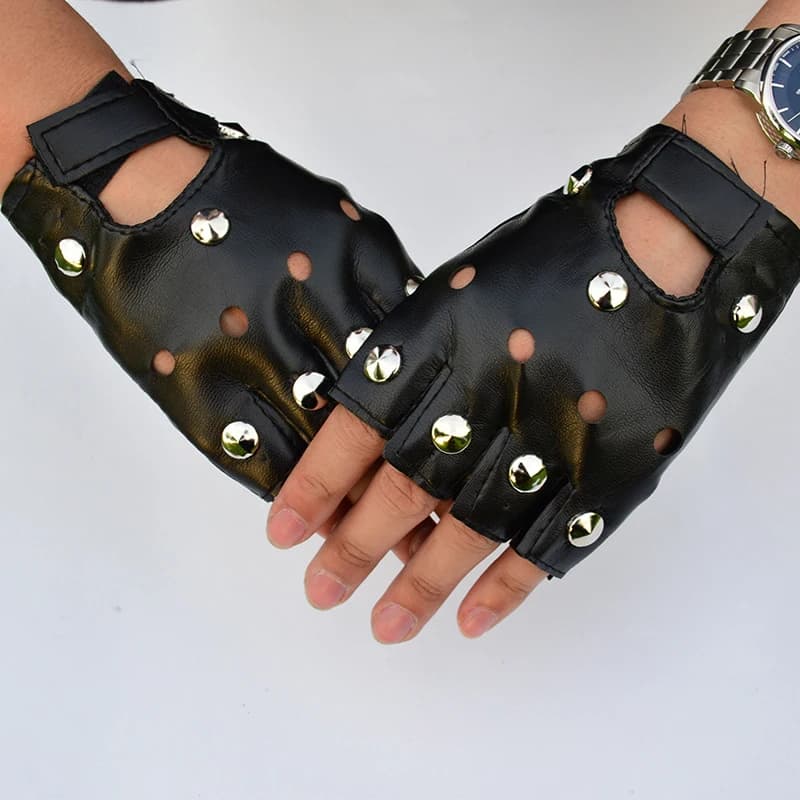 Guanti Punk Neri Senza Dita per Uomo, Guanti da Moto per Guida all'Aperto, Morbidi Guanti in Pelle PU, Mezze Dita per Danza di Strada