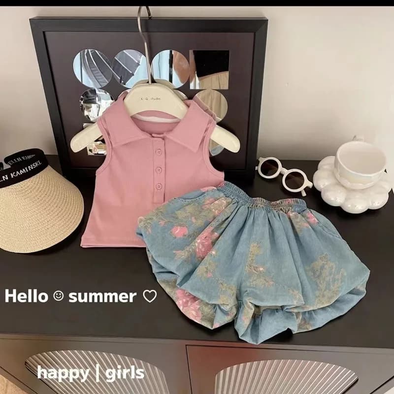 Set di abbigliamento per bambini Top senza maniche + pantaloncini con bocciolo di jeans Set da 2 pezzi Vestiti per bambina per bambini Set di abiti per bambini Abiti da boutique per bambini