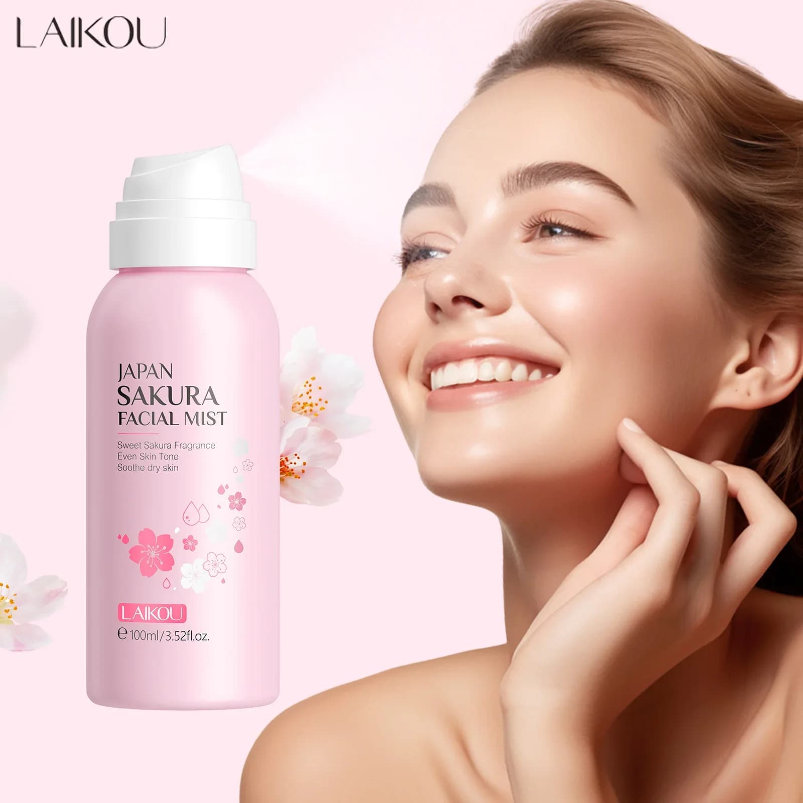 LAIKOU Sakura Face Fog Spray Smoothing Face Moisturizing Tonic Smooth Reducing Pores Oil Control Skin Care 100ml