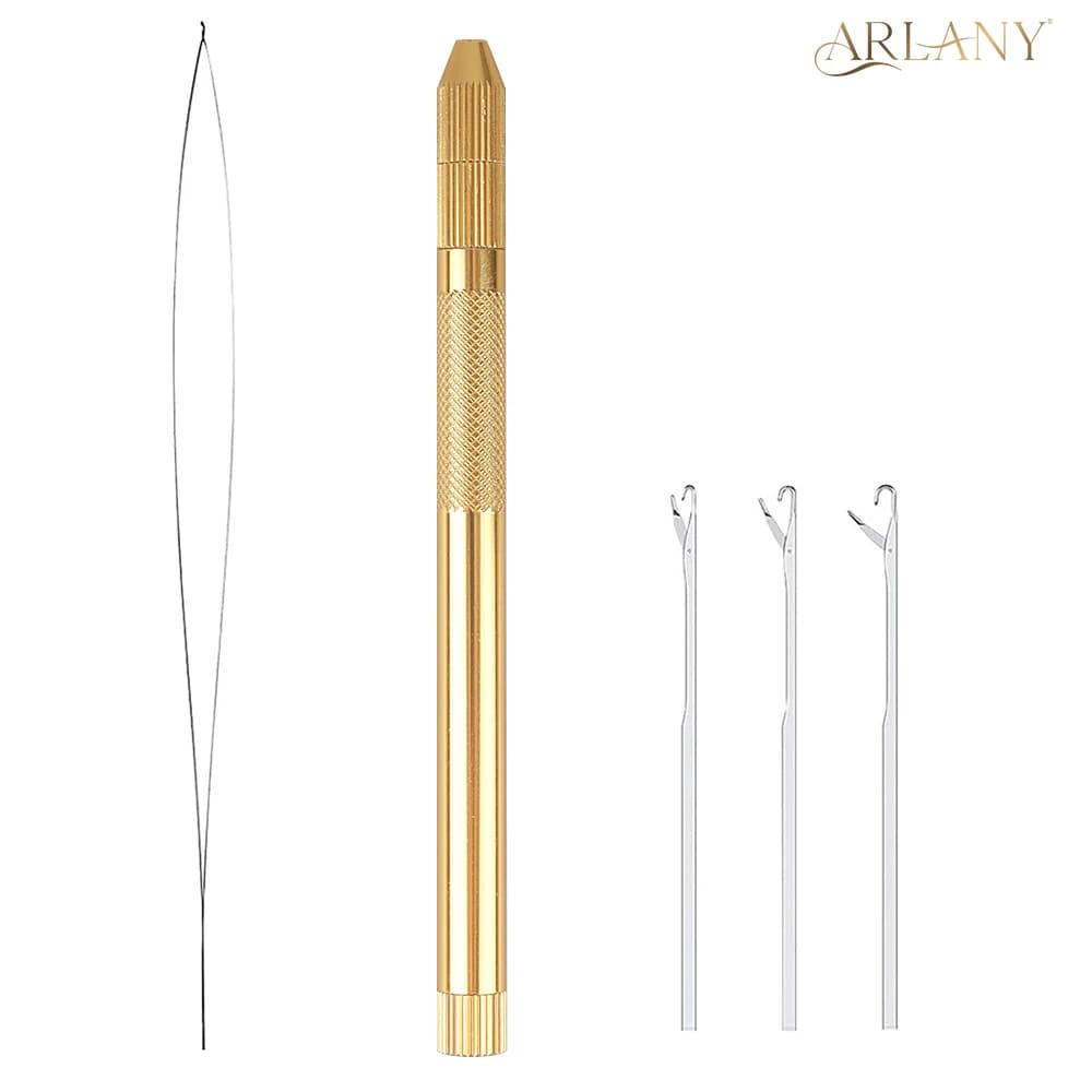 Set di strumenti per l'estensione dei capelli per perline in Silicone Microlink Gold/Silver Metal Hair Loop & Crochet Hooks Kit di aghi
