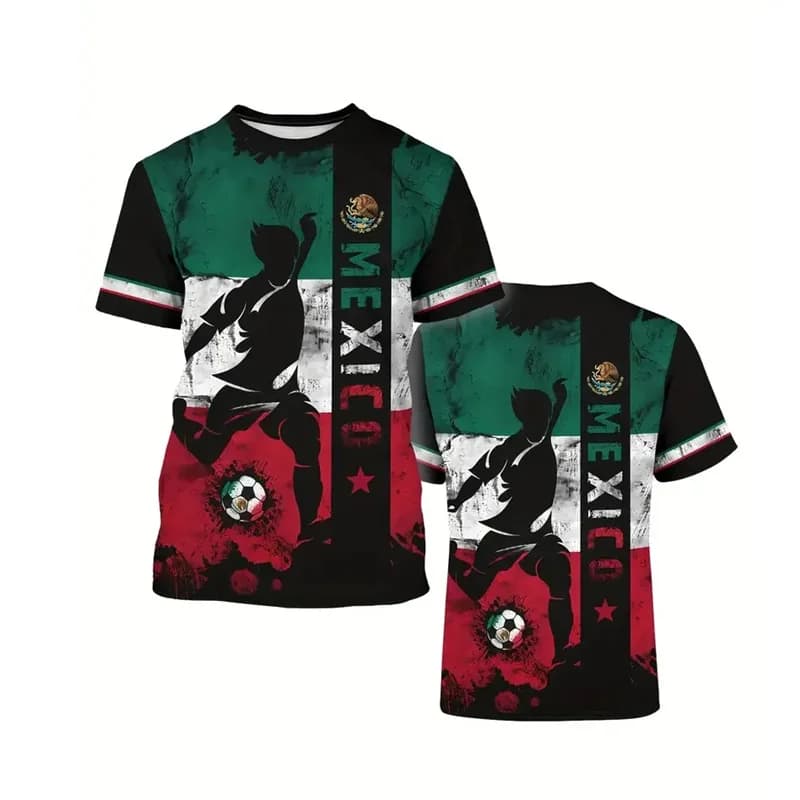 Mexican National Totem Pattern 3D Men's T-shirt Boxing and Football Fan Outfit Theme Suitable for Men Engaged in Sports Training