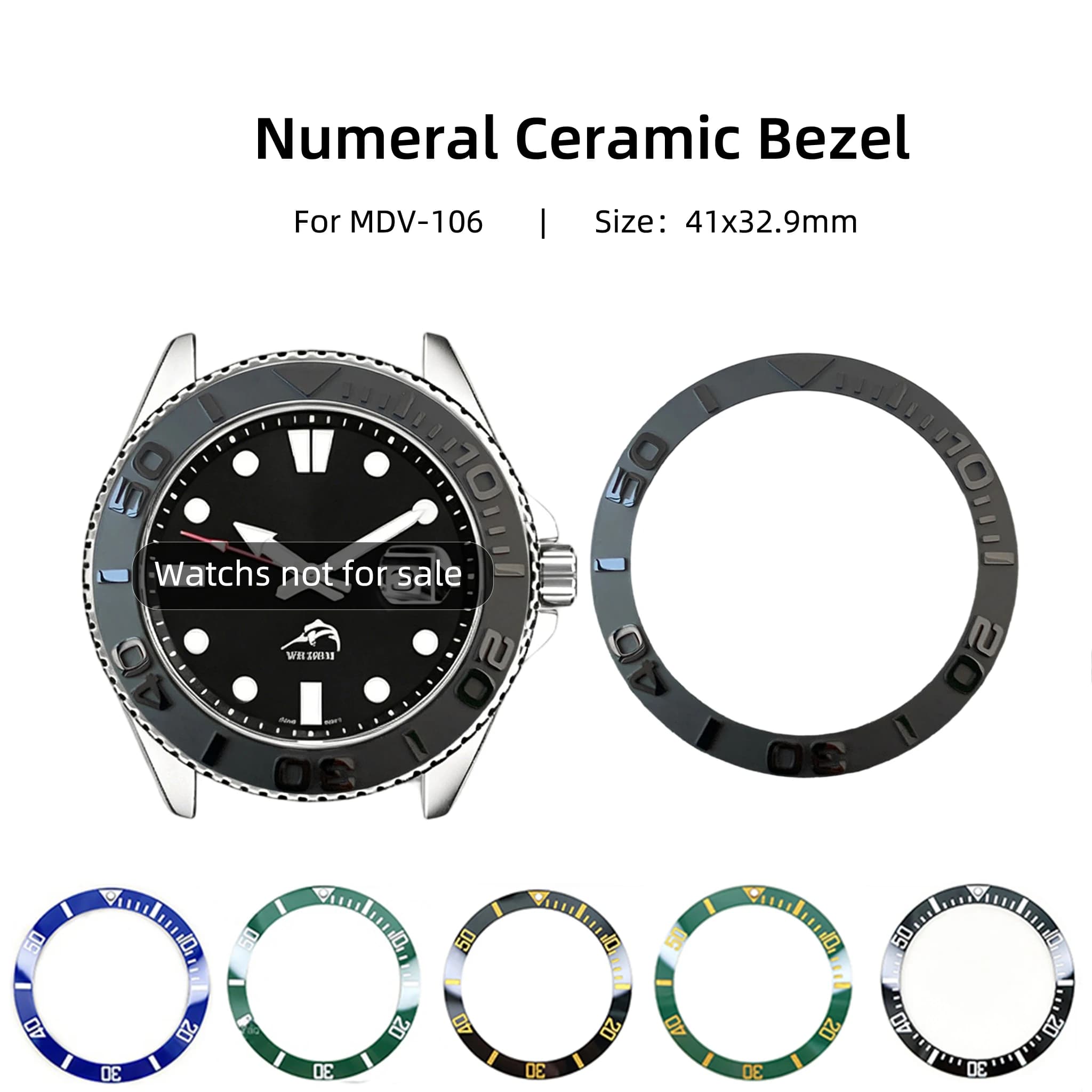 For Casio Mdv-106 Sloped Ceramic Bezel Insert 12h Pearl-marker Mdv106 Duro/marlin Dive Watch 41x32.8mm Upgrade Insert Repair Mod