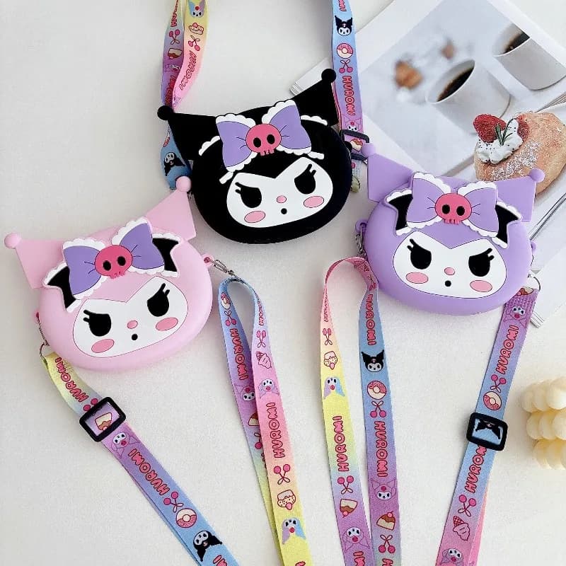 Borsa a Tracolla in Silicone Sanrio Kuromi, Portamonete Cartoon Carino, Pochette Anime Kawaii, Borsa da Viaggio Y2K alla Moda, Regalo per Ragazze