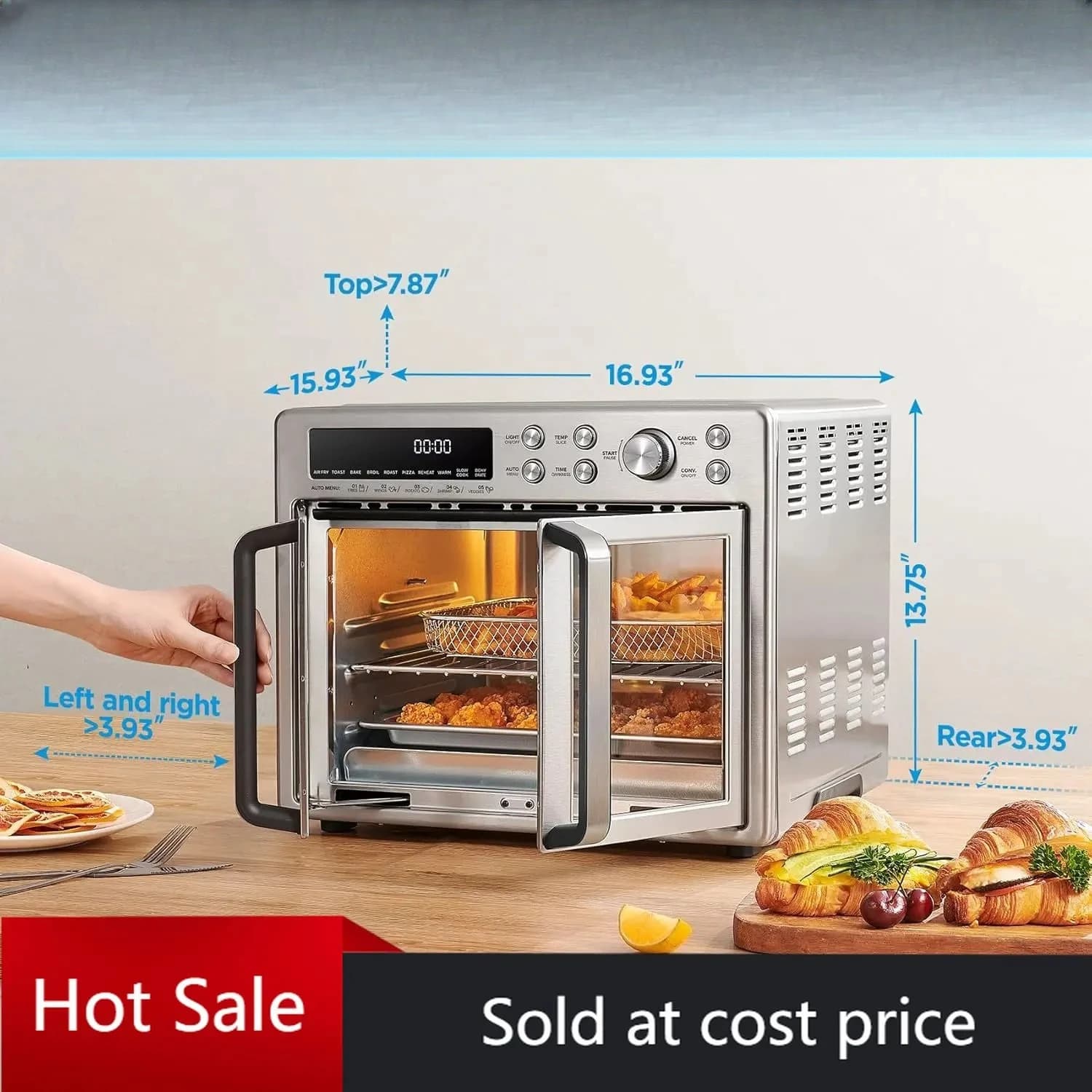 Forno Combinato con Friggitrice ad Aria e Porta Francese Activity PriceFlexify, 26.4 QT, Forno da Banco Extra Large 10-in-1