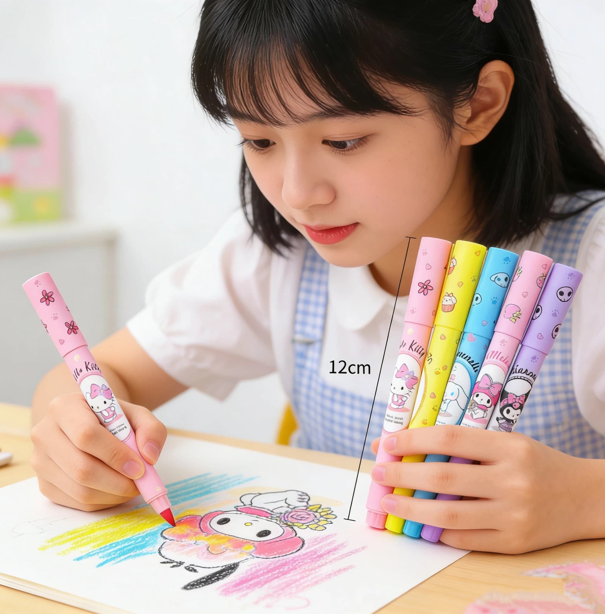 Set di 6 evidenziatori Sanrio Kuromi My Melody Cinnamoroll Hello Kitty Kawaii, pennarelli fluorescenti per la scuola e l'ufficio
