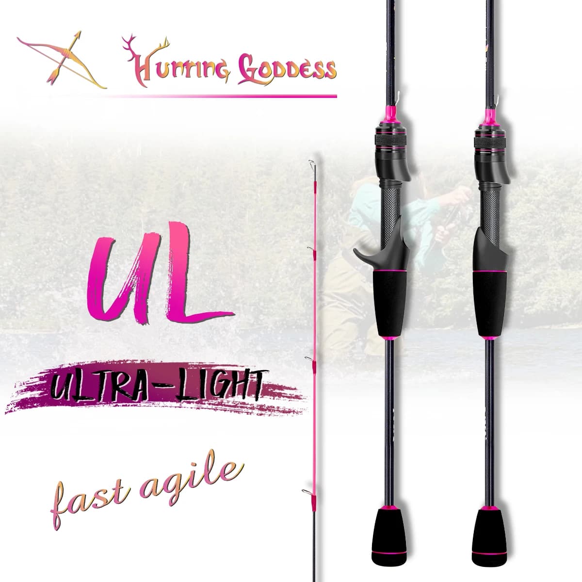 Dea da caccia 1.35/1.5/1.68/1.8m 5 piedi UL cena rosa chiaro punta solida azione veloce canna da pesca in carbonio ragazza canna da casting femminile