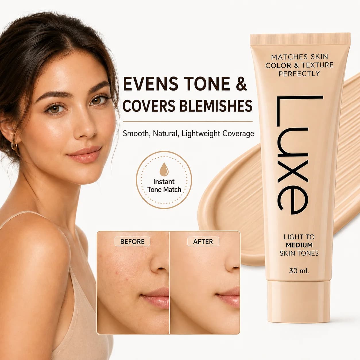Luxe Color Changing Foundation Moisturizing Concealer Skin Tone Adapting Lightweight Sun Protection Daily Face Base Makeup