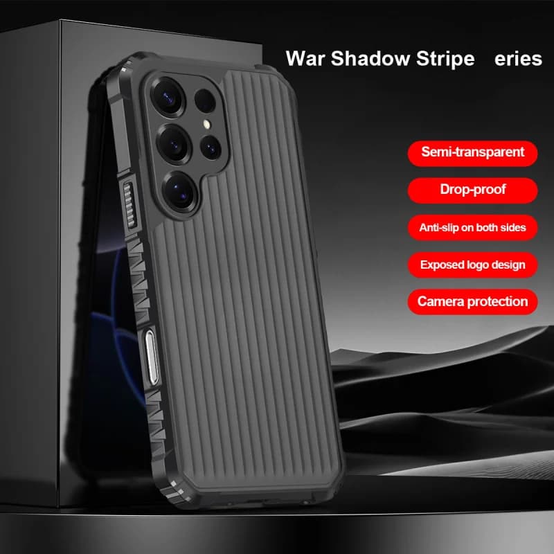 Custodia Protettiva Antiurto Armor per Galaxy S26 S25 S24 S23 S22 Ultra + FE, Rigida in PC con Strisce Verticali, Cover Protettiva Resistente