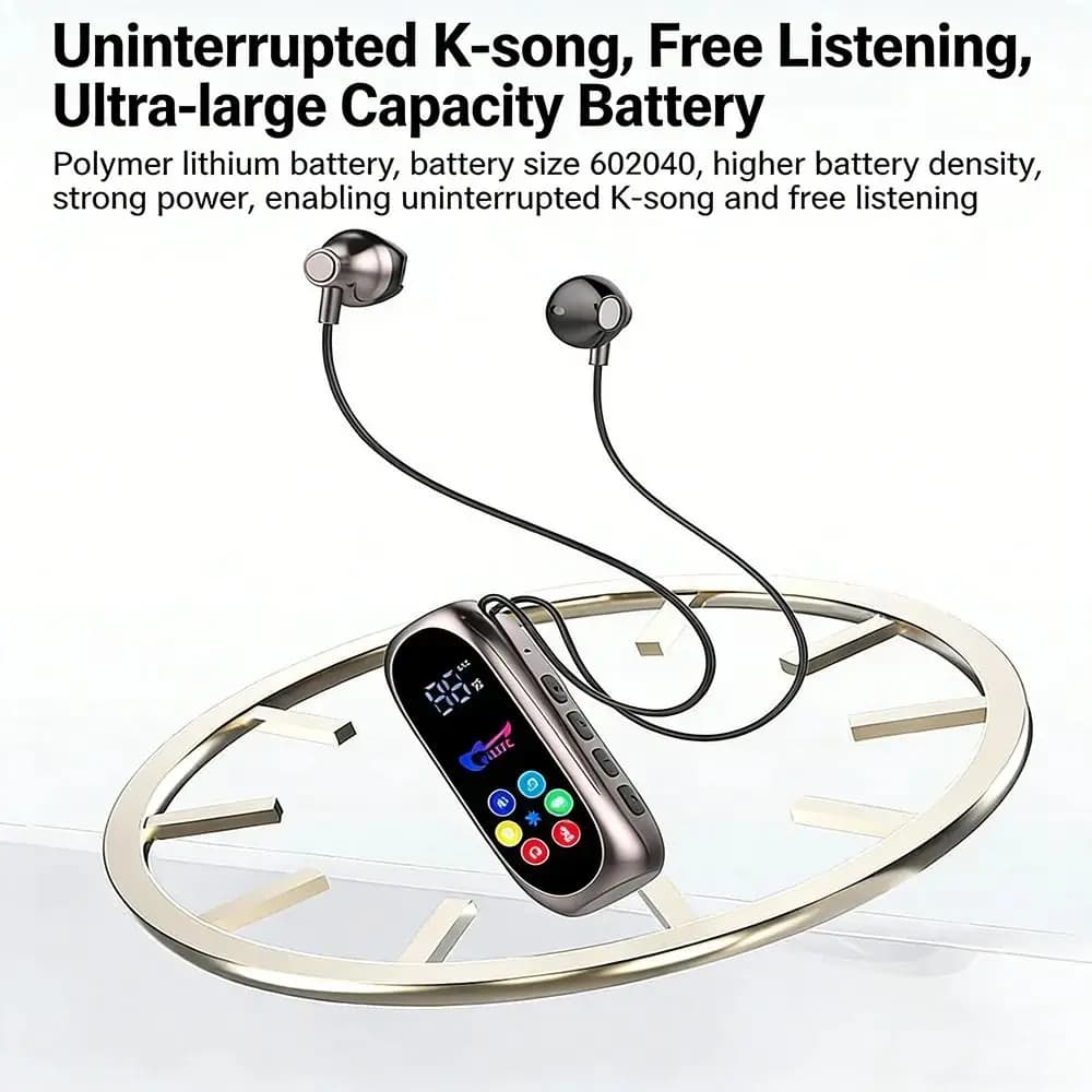 Lavalier HD Mic Clip-On Earphones Noise Reduction Bluetooth 5.4 Neckband Headphones Support TF Card Color Screen Gaming Headsets