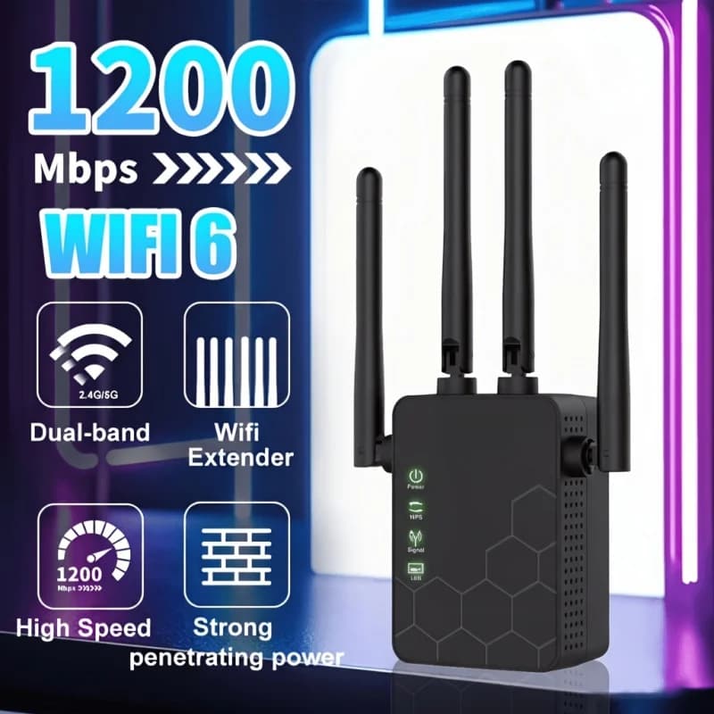 WiFi Extender 4 Antennas Signal Booster Dual Band Wireless Repeater 1200Mbps Access Point Ethernet Port For Home Office