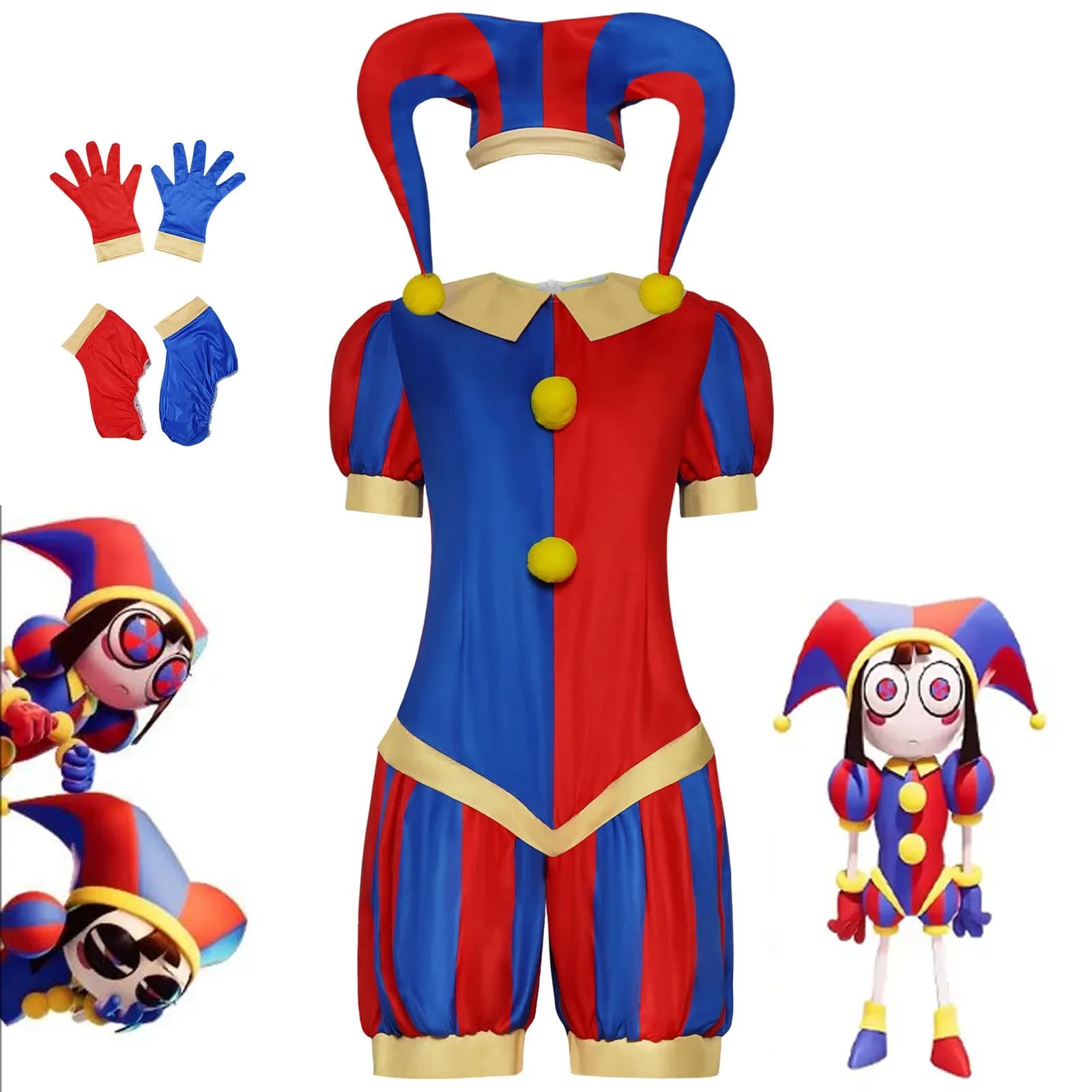 Costume da Cosplay 2026 con Cappello, Copriscarpe e Guanti, Outfit Magico da Circo Virtuale per Halloween e Carnevale