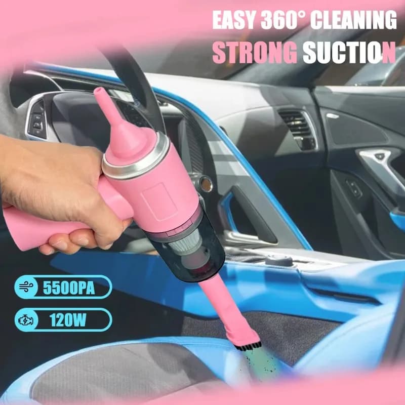Aspirapolvere compatto rosa, inalatore per auto wireless, ricarica USB, forte potenza di aspirazione, portatile, filtro dell'aria per elettrodomestici