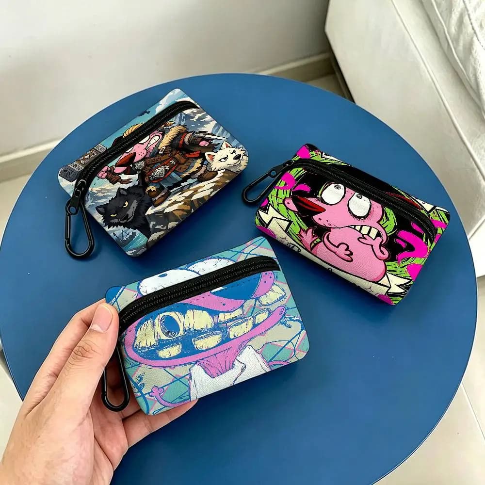 C-Courage The Cowardly Dog Daily Carry Oxford Fabric Small Coin Purse Multi-use Storage Pouch For Keys Cards Coins