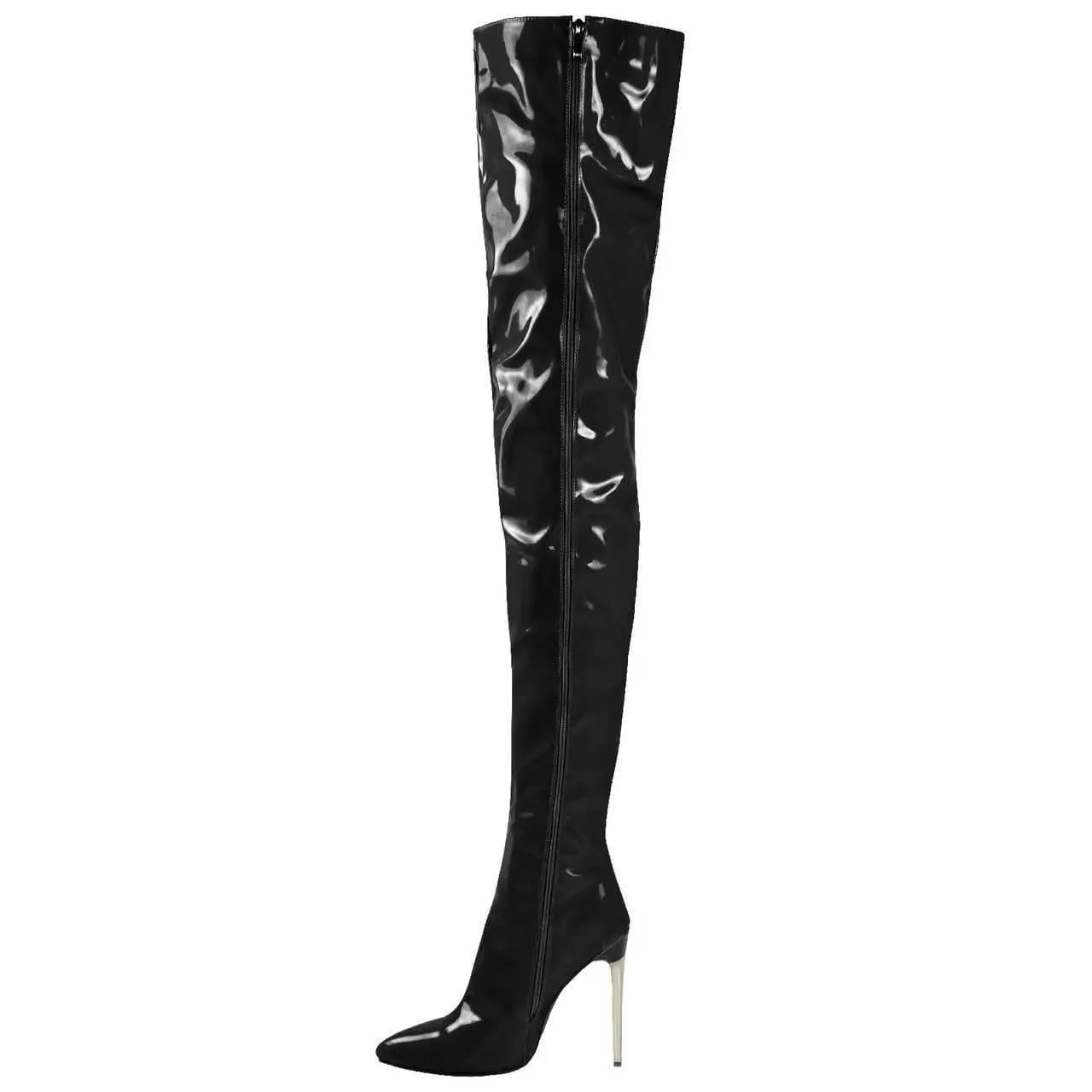 Scarpe da donna da 11 cm Stivali lunghi in pelle scamosciata pieghettata sopra il ginocchio Stivali lunghi al ginocchio moda Scarpe con tacco alto in pelle per donna Botas Mujer bianche