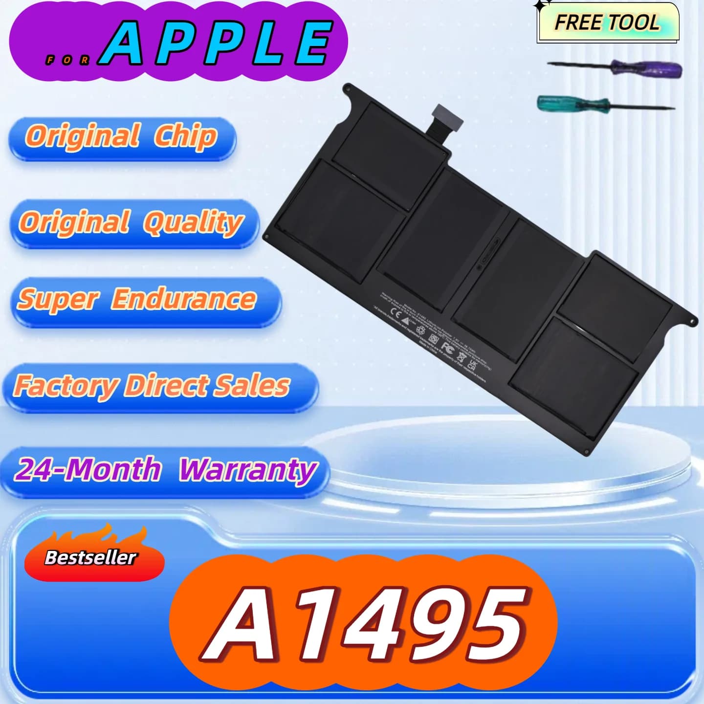 Batteria A1495 per Apple MacBook Air 11" A1465 (2013 2014 2015) MD711LL/A MD712/A MD711/B 020-8084-A Strumento gratuito 24 mesi di garanzia