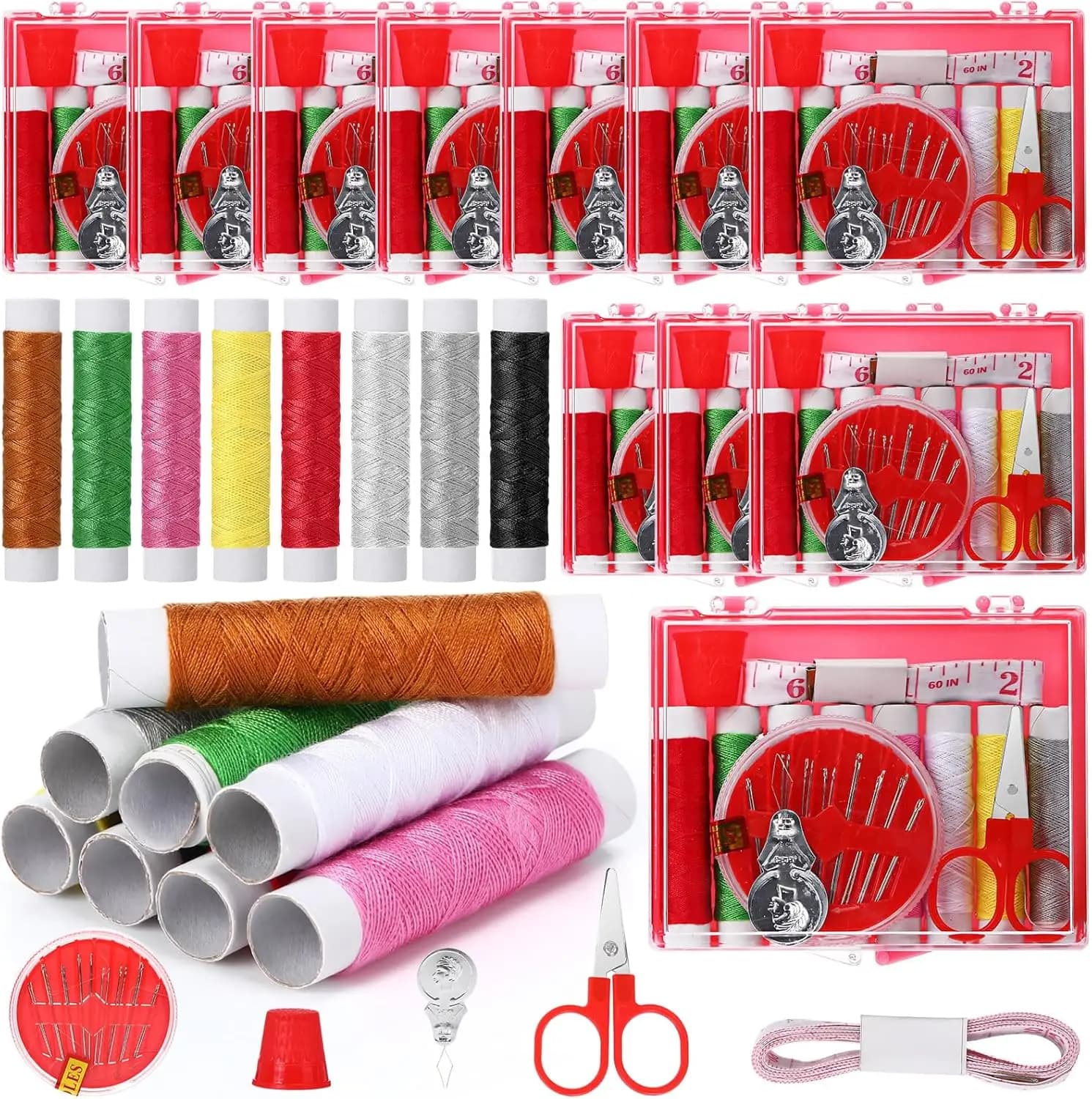 Confezione da 24 mini kit da cucito con fili, forbici e aghi - Scatola portaoggetti portatile per principianti in viaggio a casa