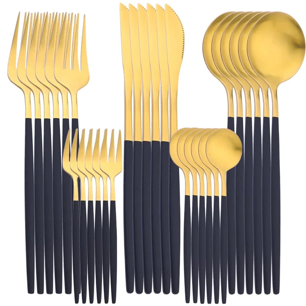 30 pieces set of crockery cutlery in stainless steel set of matt crockery set of cutlery in gold cake fruit fork kitchen knife fork spoon