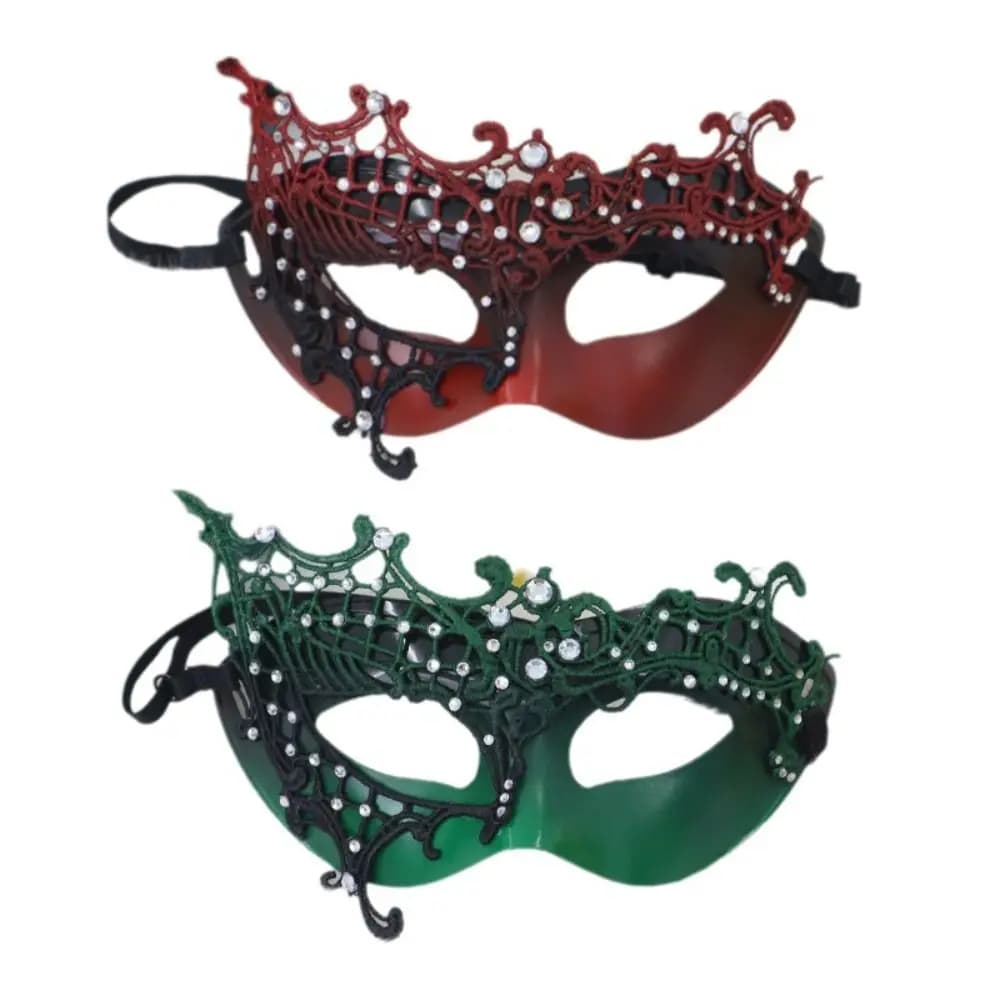 Maschera da Festa Decorata con Strass, Maschera in Plastica con Pizzo Traforato e Strass, Accessorio per Costume, Maschera Mezza Faccia per Feste in Maschera