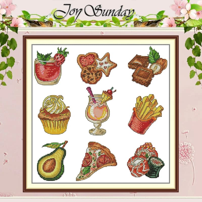 Food Collection Patterns Counted Cross Stitch Set DIY 11CT 14CT 16CT HD Stamped DMC Cross-stitch Kit Embroidery Needlework
