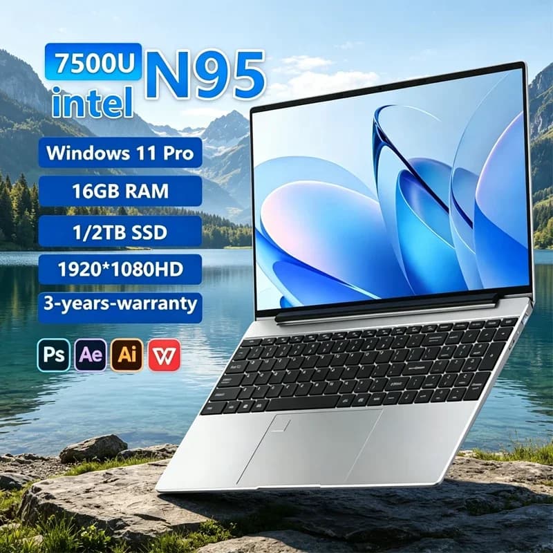 Laptop Originale 14.1" N95 con Display FHD IPS 120 Hz, Schermo Ultra-chiaro, Batteria 7500mAh, SSD 32GB/2TB, Tastiera Retroilluminata, Sblocco con Impronta Digitale